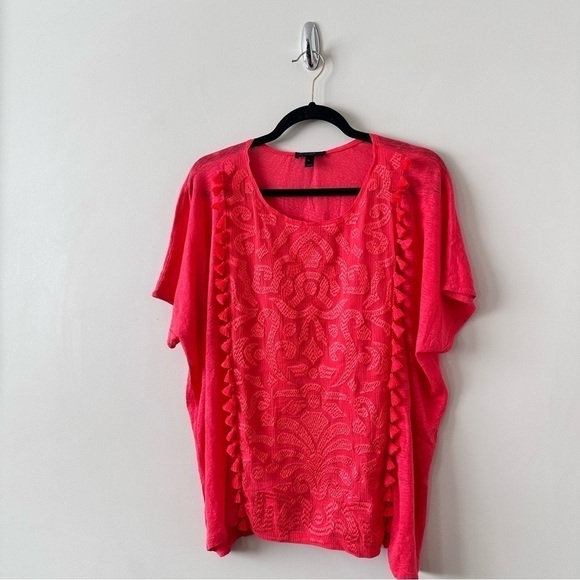 Jcrew-coral 100% Linen Tassel Tee (Size:XL) - Picture 4 of 9